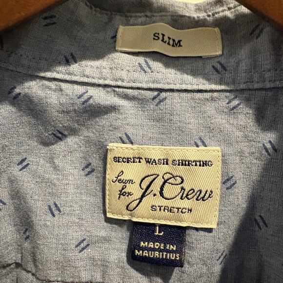 J Crew Shirt Mens Large Blue Slim Fit Secret Wash Stretch Button Down Casual - Picture 2 of 10